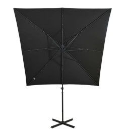 Parasol déporté avec mât et lumières LED Noir 250 cm