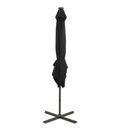 Parasol déporté avec mât et lumières LED Noir 250 cm