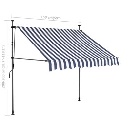 Auvent manuel rétractable avec LED 150 cm Bleu et blanc