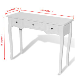 Table de console et coiffeuse avec 3 tiroirs Blanc