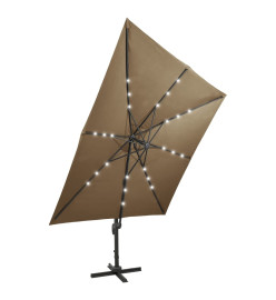 Parasol déporté avec mât et lumières LED Taupe 300 cm