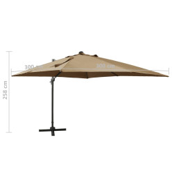 Parasol déporté avec mât et lumières LED Taupe 300 cm