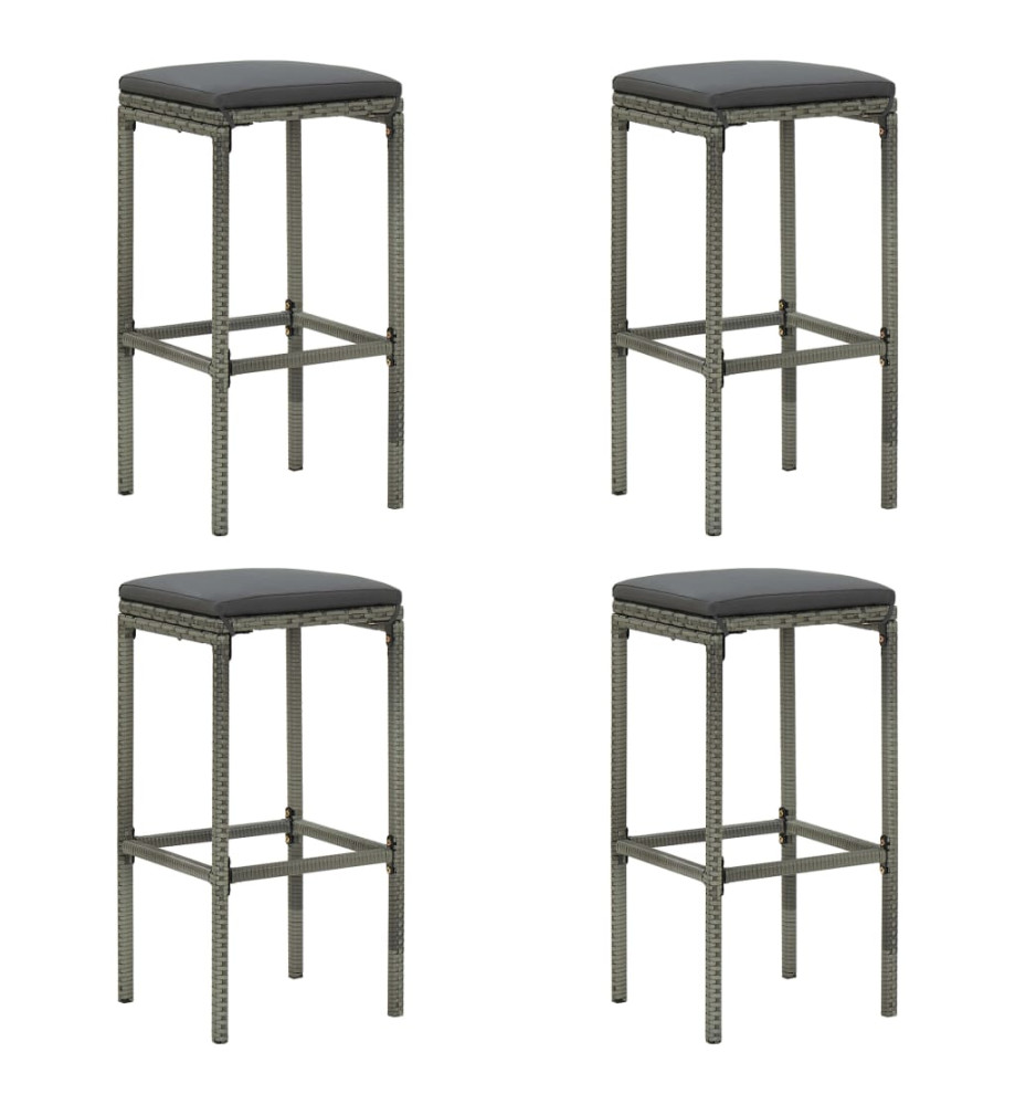 Tabourets de bar avec coussins lot de 4 gris résine tressée