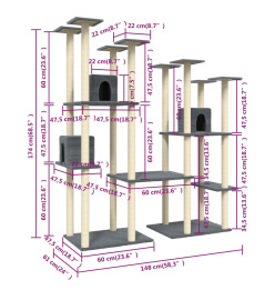 Arbre à chat avec griffoirs en sisal Gris foncé 174 cm