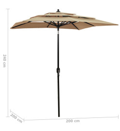 Parasol à 3 niveaux avec mât en aluminium Taupe 2x2 m