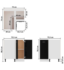 Armoire plancher d'angle Noir 75,5x75,5x80,5 cm Aggloméré