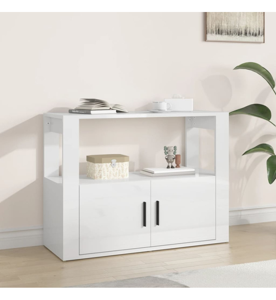 Buffet Blanc brillant 80x30x60 cm Bois d'ingénierie