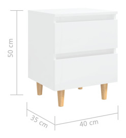 Table de chevet avec pieds en pin Blanc brillant 40x35x50 cm