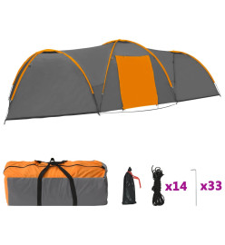 Tente igloo de camping 650x240x190cm 8 personnes Gris et orange