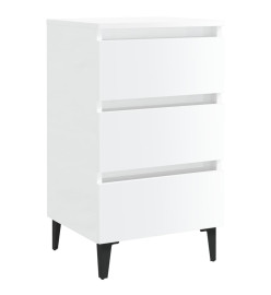 Tables de chevet pieds en métal 2 pcs Blanc brillant 40x35x69cm