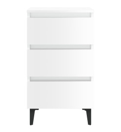 Tables de chevet pieds en métal 2 pcs Blanc brillant 40x35x69cm