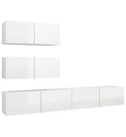 Ensemble de meuble TV 4 pcs Blanc brillant Aggloméré