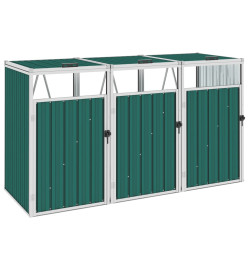 Abri de poubelle triple Vert 213x81x121 cm Acier