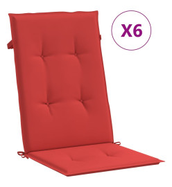 Coussins de chaise de jardin dossier haut lot de 6 rouge tissu