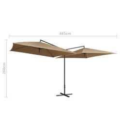 Parasol double avec mât en acier 250 x 250 cm Taupe