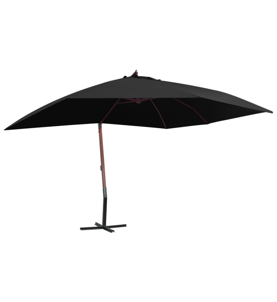 Parasol suspendu avec mât en bois 400x300 cm Noir