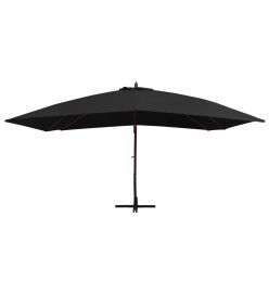 Parasol suspendu avec mât en bois 400x300 cm Noir