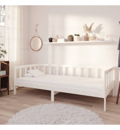 Lit de repos avec matelas 90x200 cm Blanc Bois de pin massif