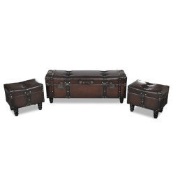 Ensemble de bancs de rangement 3 pcs Marron