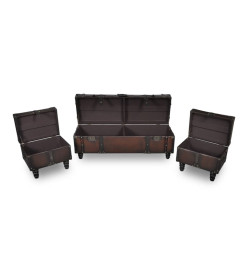 Ensemble de bancs de rangement 3 pcs Marron