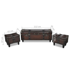 Ensemble de bancs de rangement 3 pcs Marron