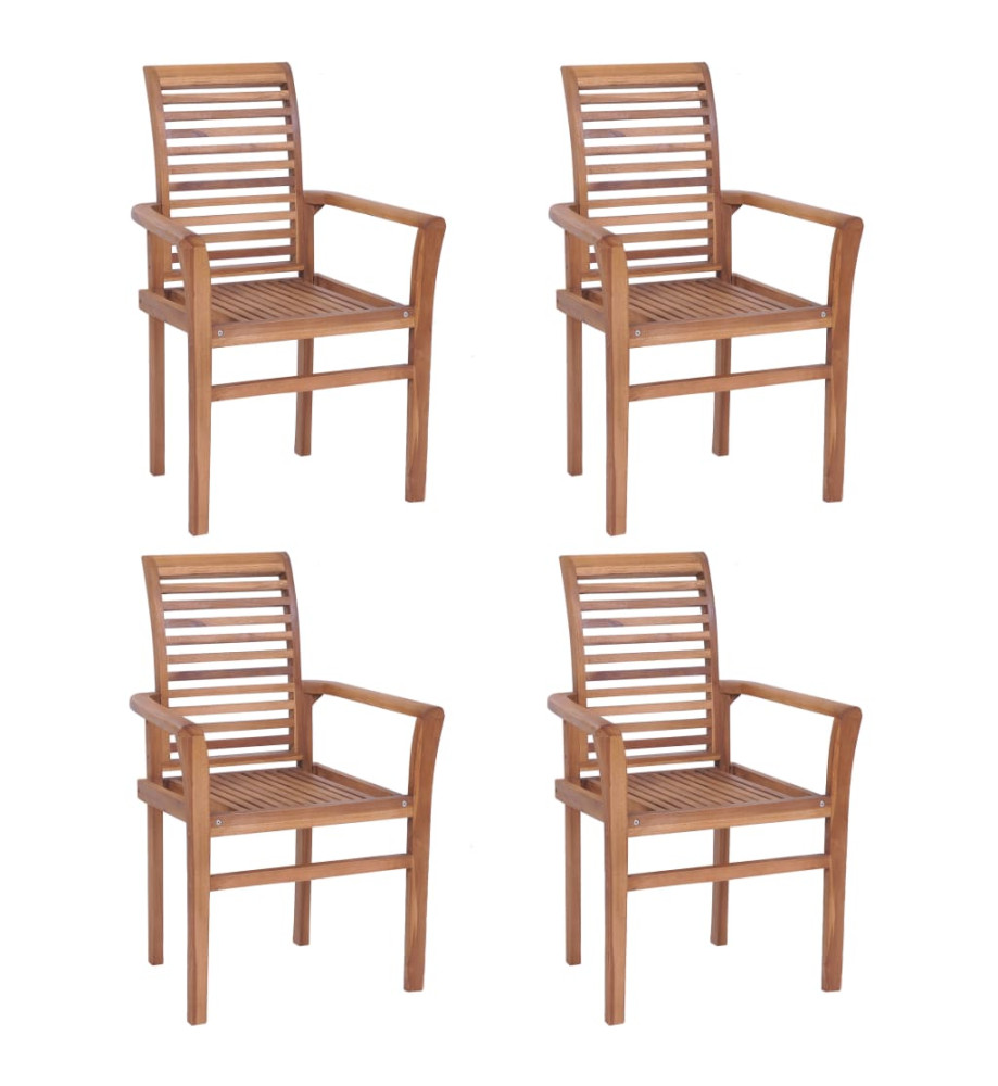 Chaises de salle à manger empilables 4 pcs Teck massif