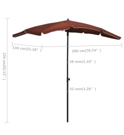 Parasol de jardin avec mât 200x130 cm Terre cuite