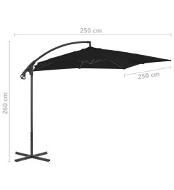 Parasol déporté avec mât en acier 250x250 cm Noir