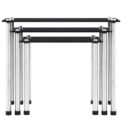 Tables gigognes 3 pcs Noir Verre trempé