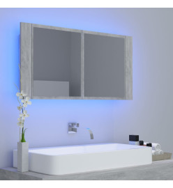 Armoire de salle de bain à miroir LED Gris béton Acrylique