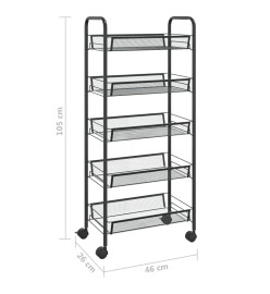 Chariot de cuisine à 5 niveaux Noir 46x26x105 cm Fer
