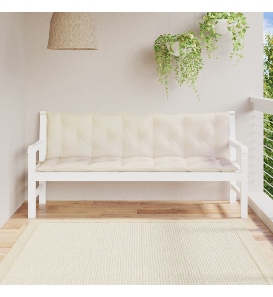 Coussins de banc de jardin 2 pcs blanc crème tissu Oxford