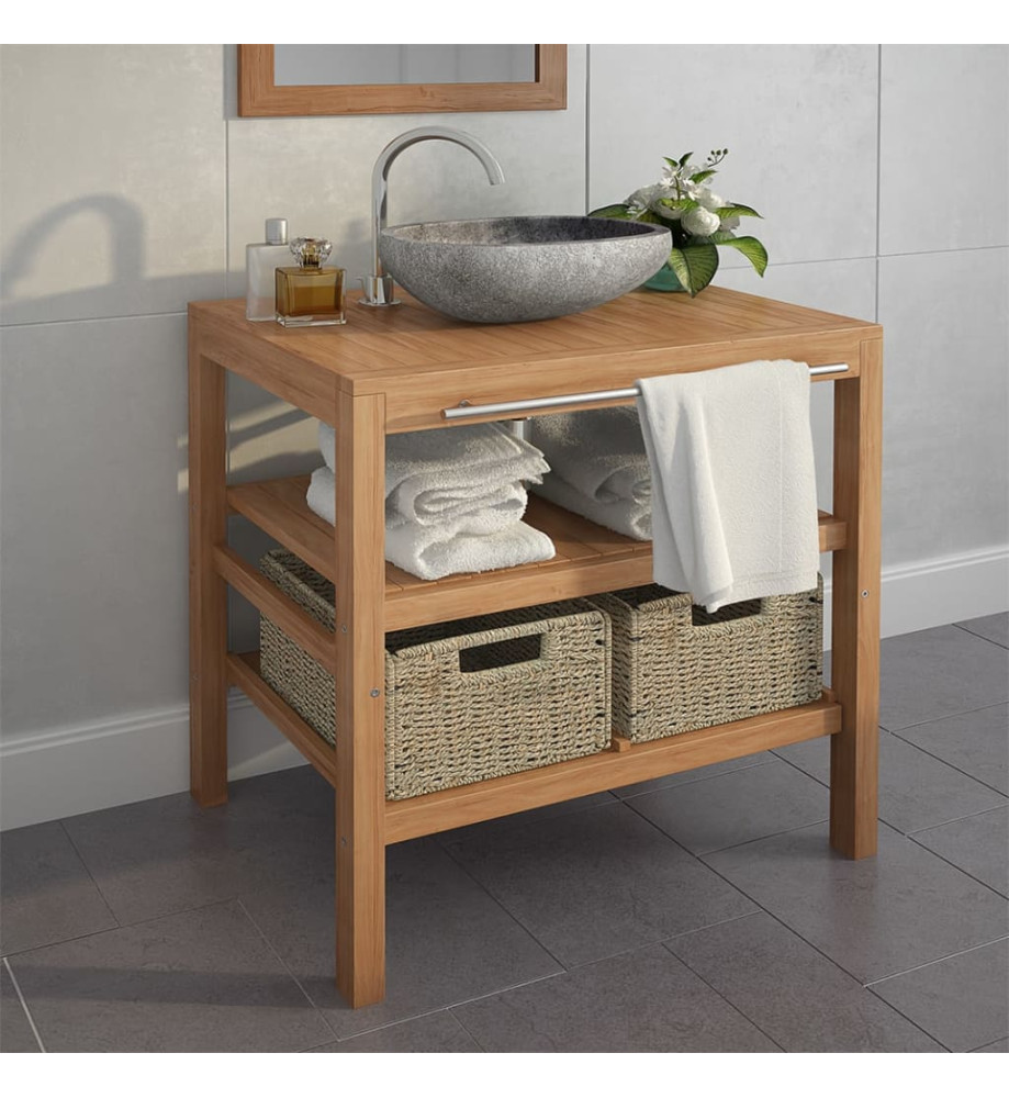 Meuble de salle de bain avec 2 paniers Teck massif 74x45x75 cm