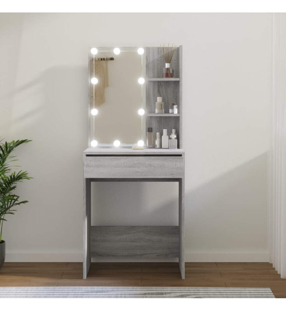 Coiffeuse avec LED Sonoma gris 60x40x140 cm