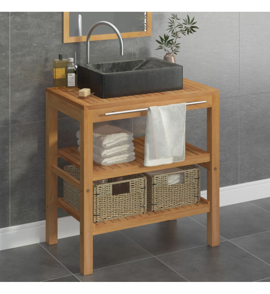 Armoire de toilette Teck solide avec lavabo en marbre Noir