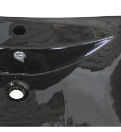 Lavabo rectangulaire en céramique noir de luxe avec trop-plein et trou