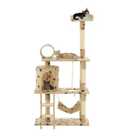 Arbre à chat avec griffoir en sisal 140cm Beige Motif de pattes