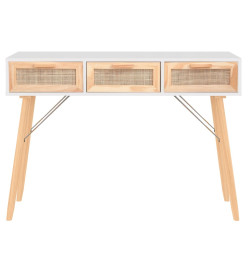 Table console Blanc 105x30x75 cm Bois massif pin /rotin naturel