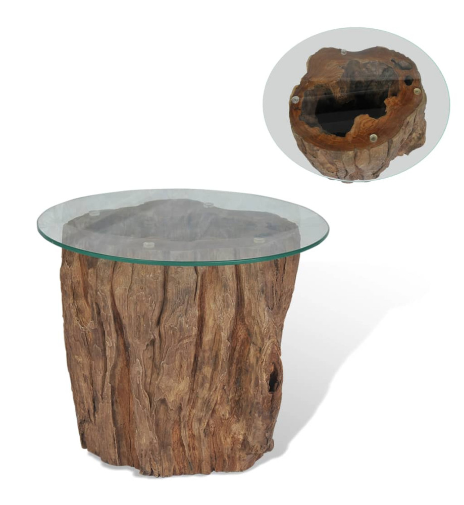 Table basse Teck Verre 50 x 40 cm