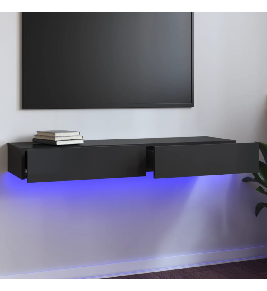 Meuble TV avec lumières LED Gris brillant 120x35x15,5 cm