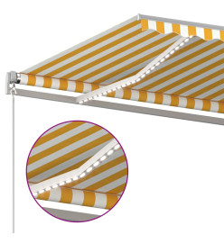 Auvent automatique capteur de vent et LED 5x3,5m Jaune et blanc