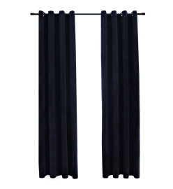 Rideaux occultants avec anneaux 2 pcs Velours Noir 140x245 cm