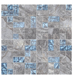 Carreaux mosaïque 22 pcs Gris et bleu 30x30 cm Verre