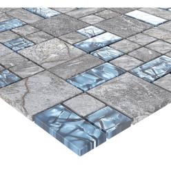 Carreaux mosaïque 22 pcs Gris et bleu 30x30 cm Verre