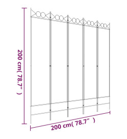 Cloison de séparation 5 panneaux Noir 200x200 cm Tissu