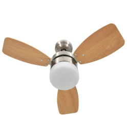 Ventilateur de plafond lampe et télécommande 76 cm Marron clair