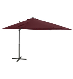 Parasol déporté avec mât et lumières LED Rouge bordeaux 250 cm