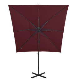 Parasol déporté avec mât et lumières LED Rouge bordeaux 250 cm