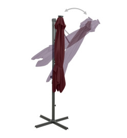 Parasol déporté avec mât et lumières LED Rouge bordeaux 250 cm