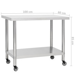 Table de travail de cuisine avec roues 100x60x85 cm Inox